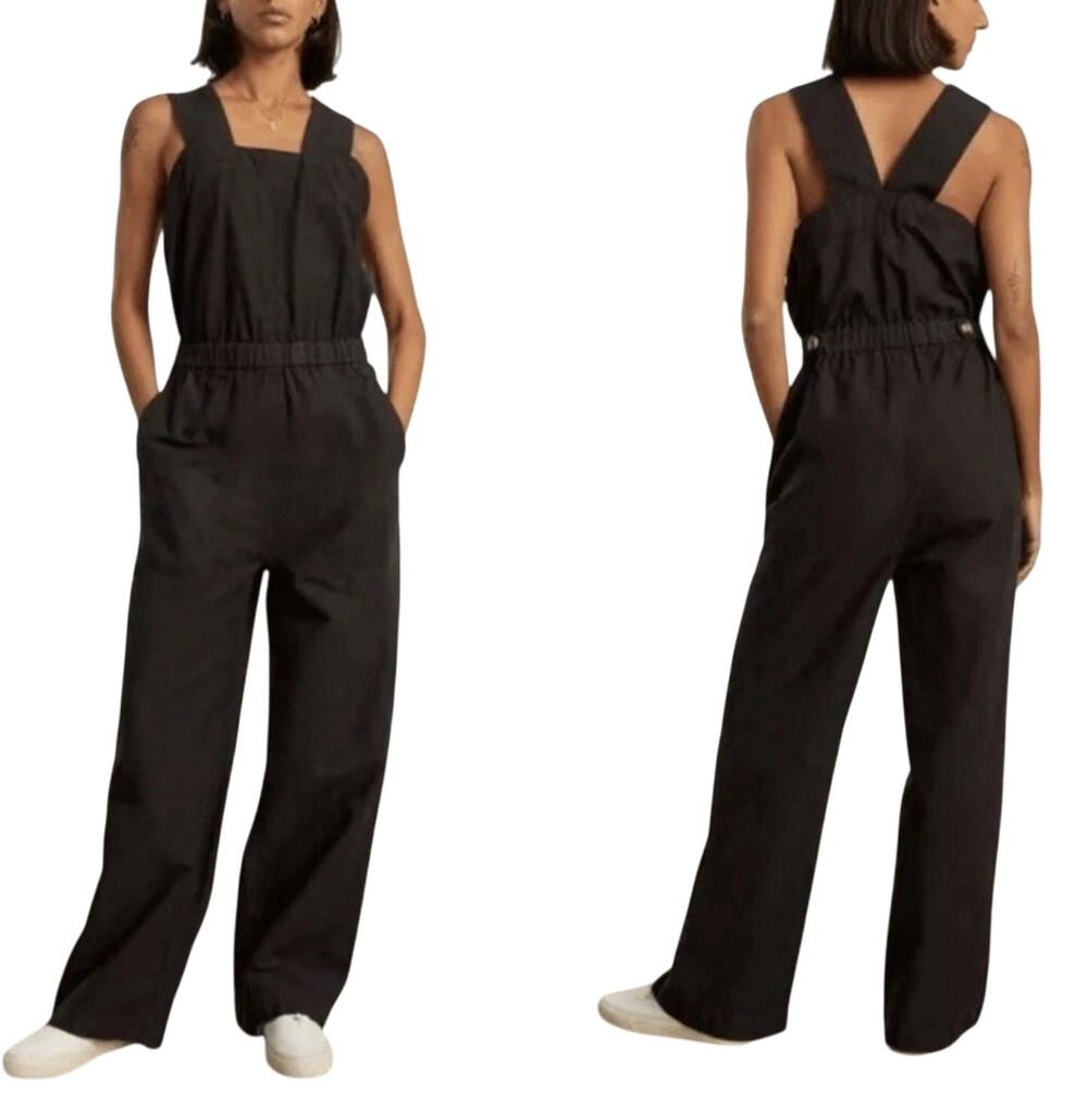 Everlane The Fatigue Apron Jumpsuit Black Organic Cotton Size 6 Wide Leg